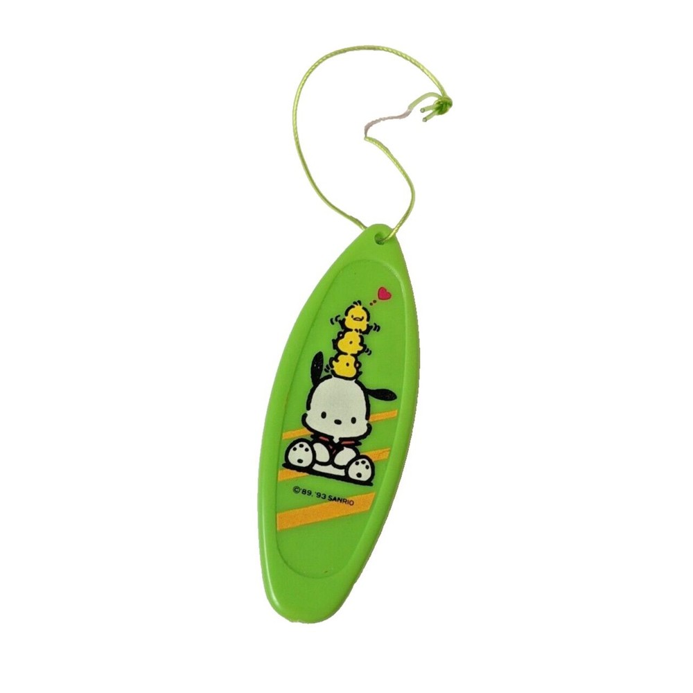 Vintage 1993 Sanrio Pochacco Mini‎ Surfboard Ornament Keychain Lime Green Kawaii